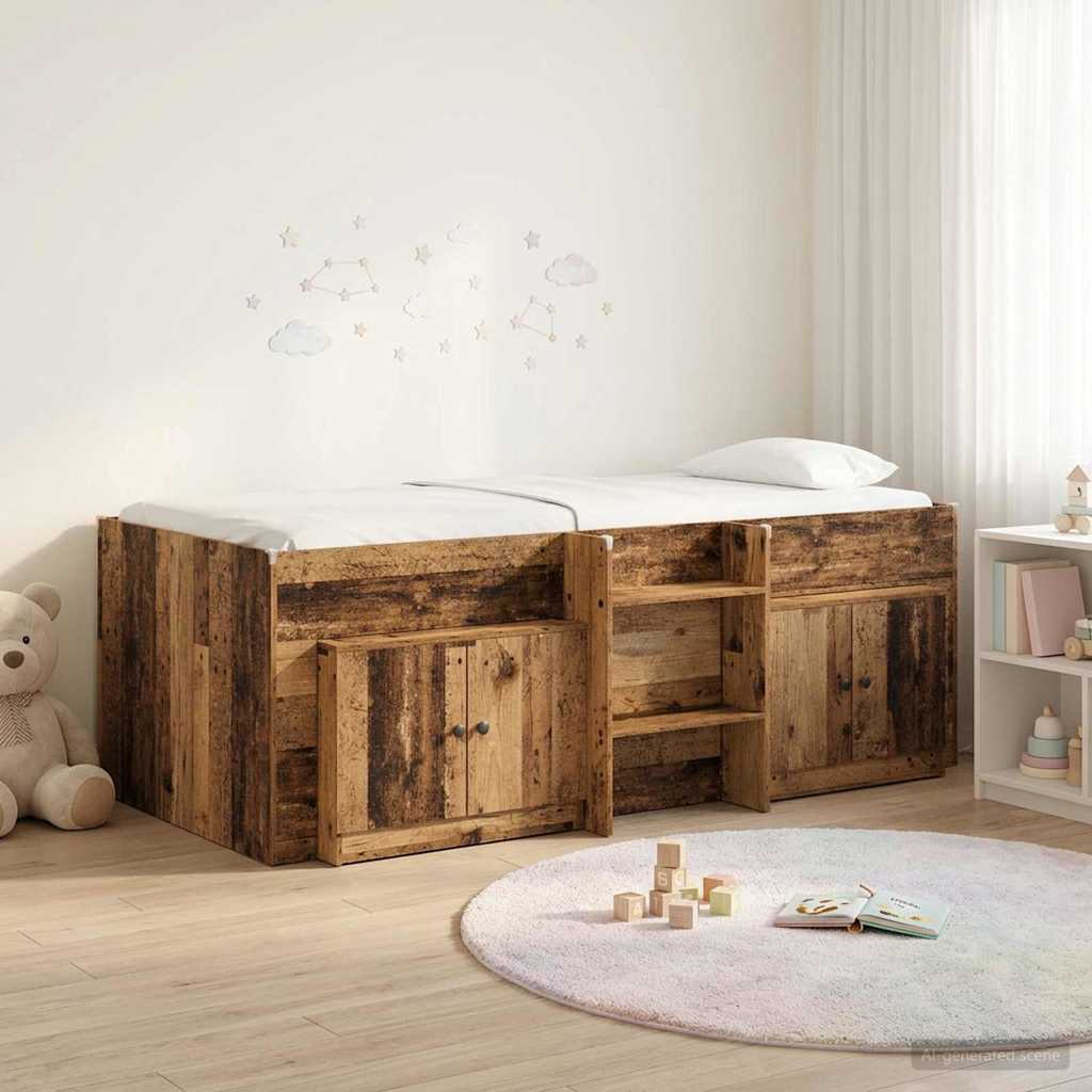 Loft Bettgestell mit Schrank 3 stk. Altholz Holzwerkstoff