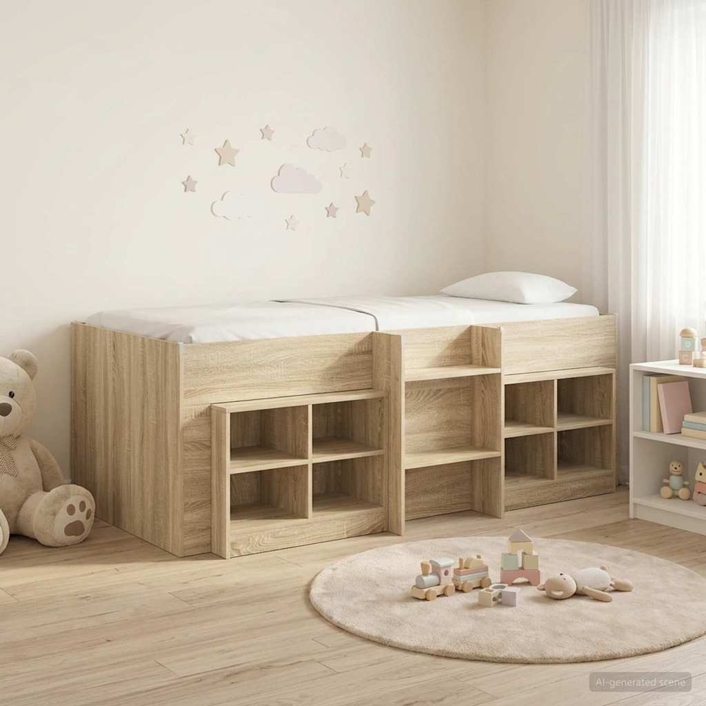 Loft Bettgestell mit Schrank 3 stk. Sonoma-Eiche Holzwerkstoff