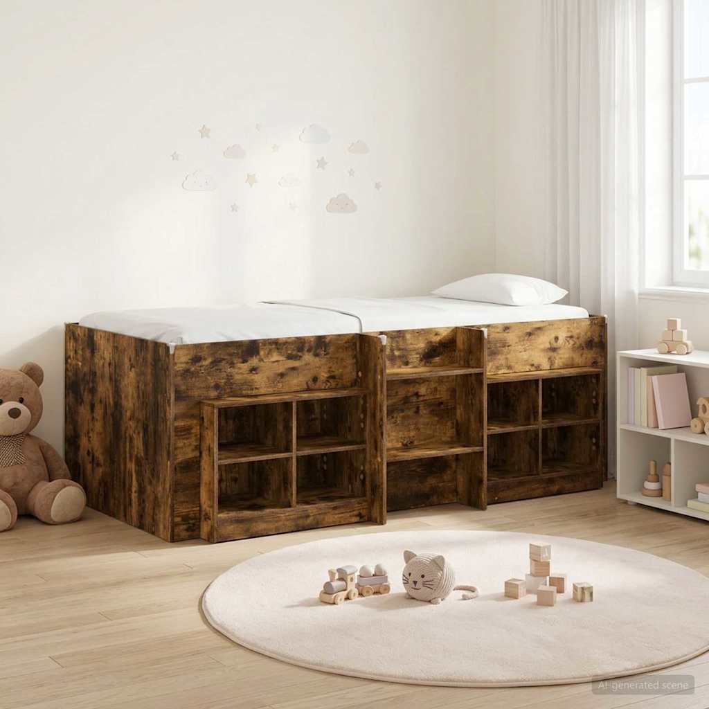 Loft Bettgestell mit Schrank mit Regal 3 stk. Geräucherte Eiche