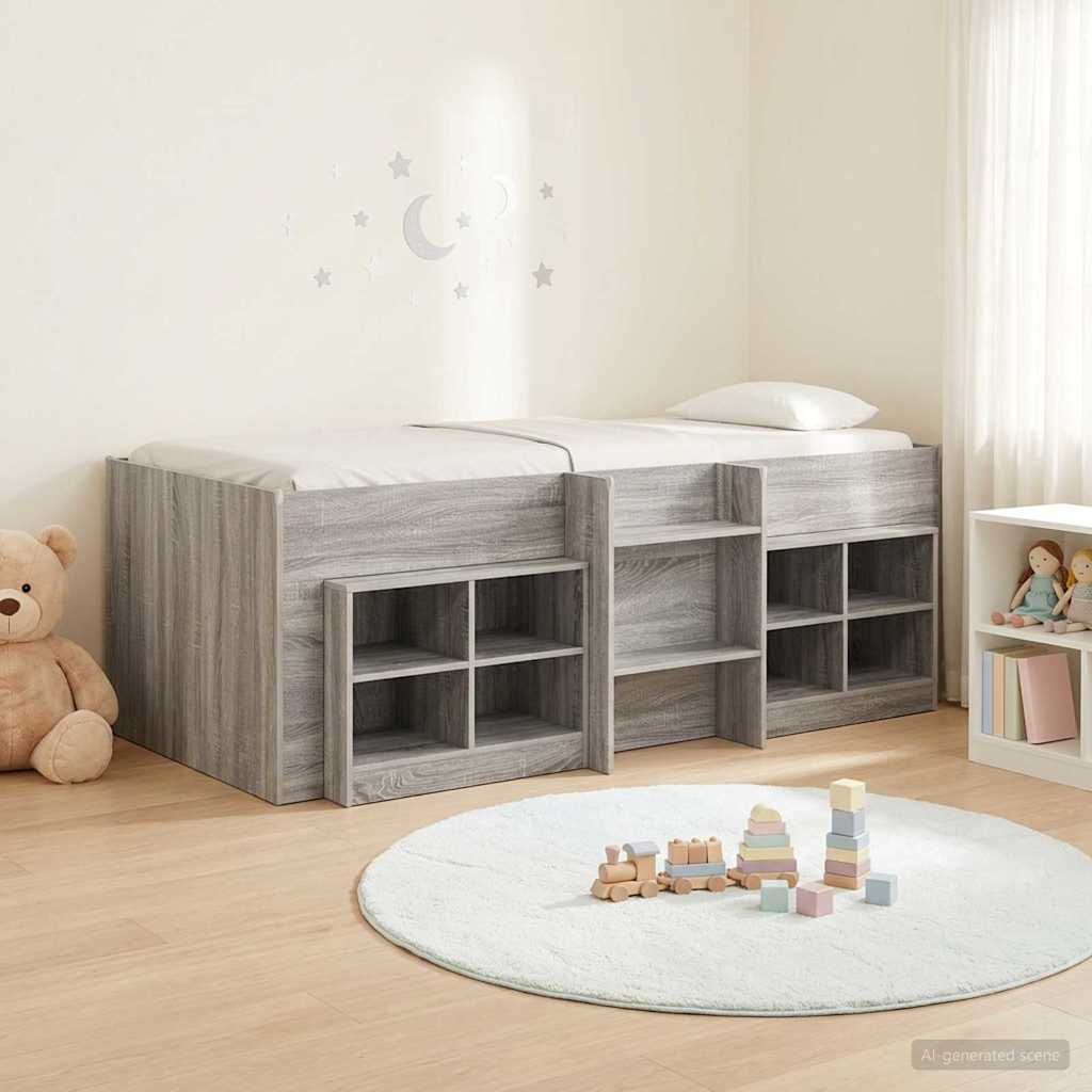 Loft Bettgestell mit Schrank 3 stk. Grau Sonoma Holzwerkstoff