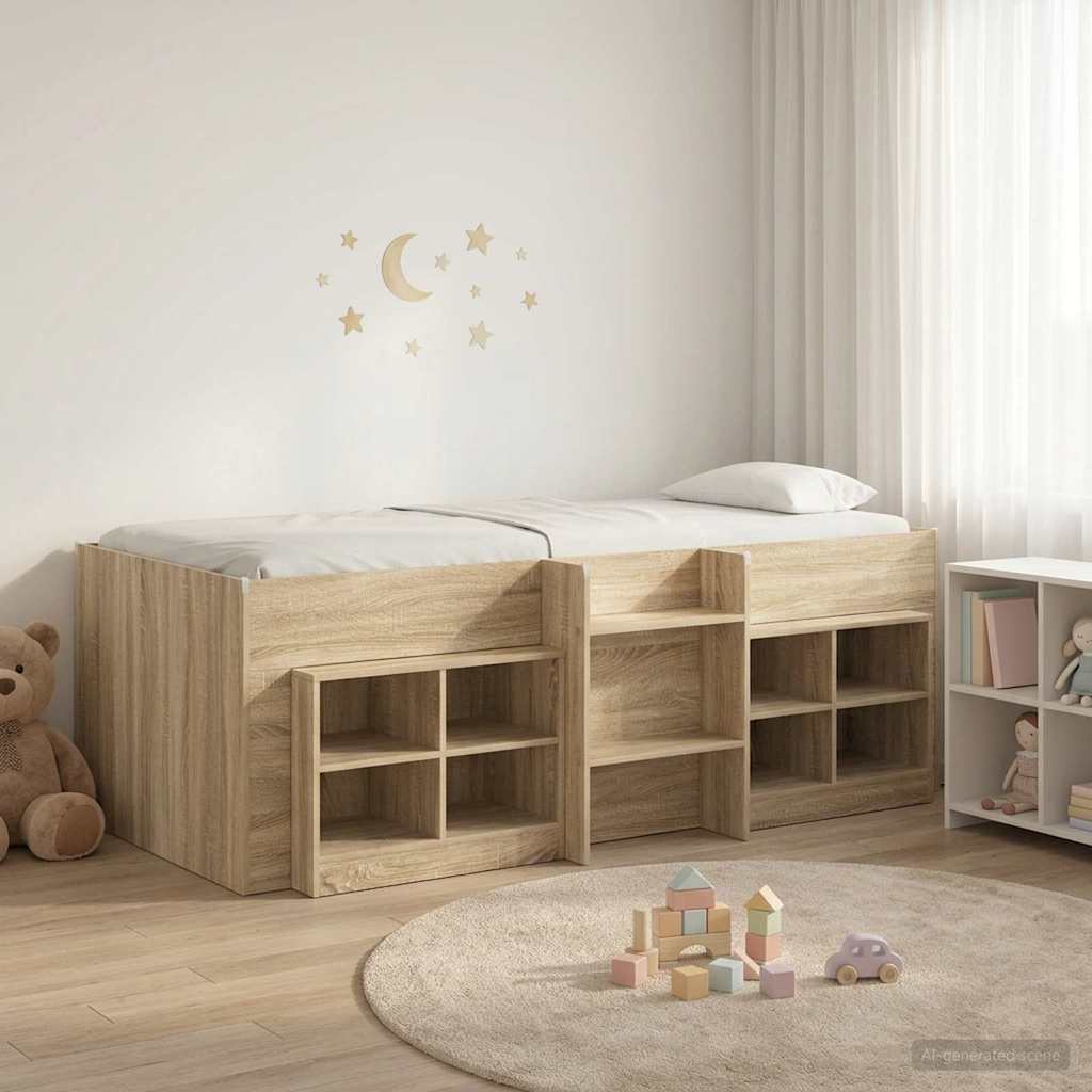 Loft Bettgestell mit Schrank 3 stk. Sonoma-Eiche Holzwerkstoff