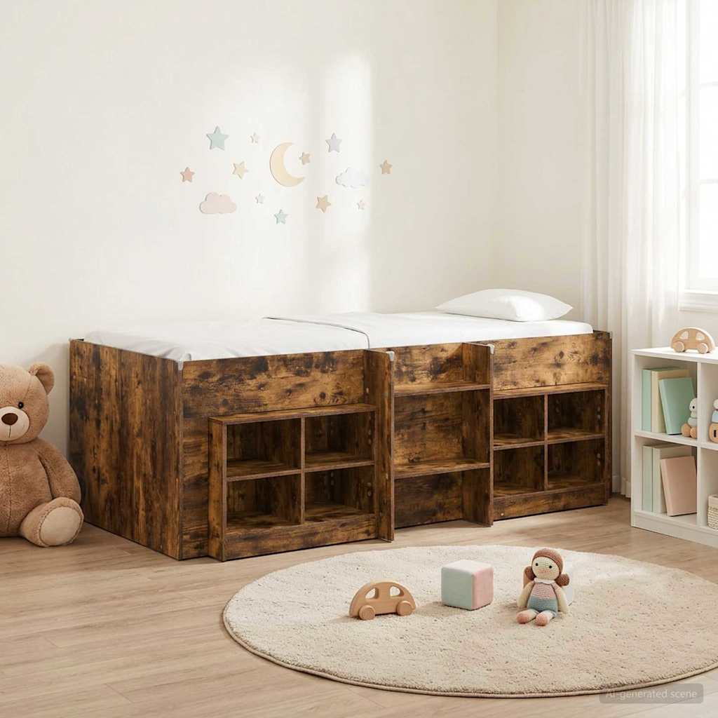 Loft Bettgestell mit Schrank 3 stk. Räuchereiche Holzwerkstoff
