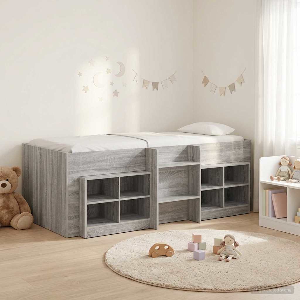 Loft Bettgestell mit Schrank 3 stk. Sonoma-Grau Holzwerkstoff