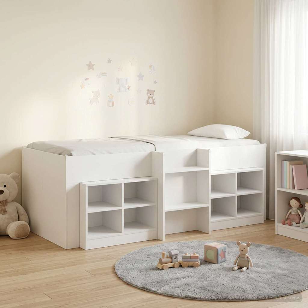Loft Bettgestell mit Schrank 3 stk. Weiß Holzwerkstoff