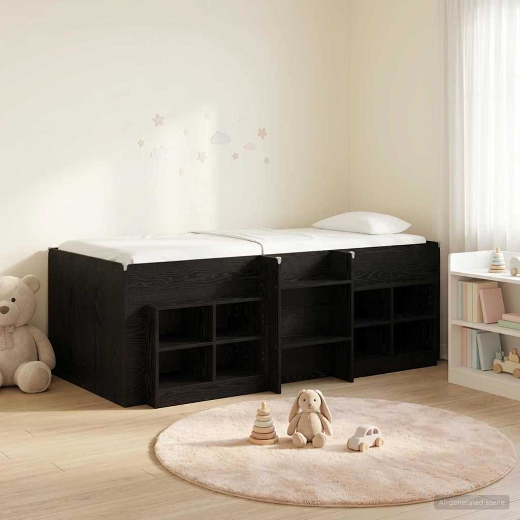 Loft Bettgestell mit Schrank 3 stk. Schwarz Holzwerkstoff