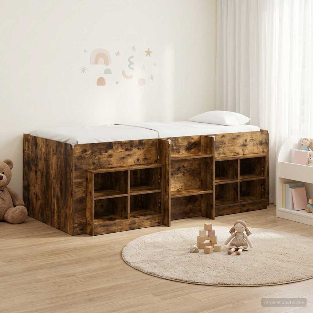 Loft Bettgestell mit Schrank mit Regal 3 stk. Geräucherte Eiche