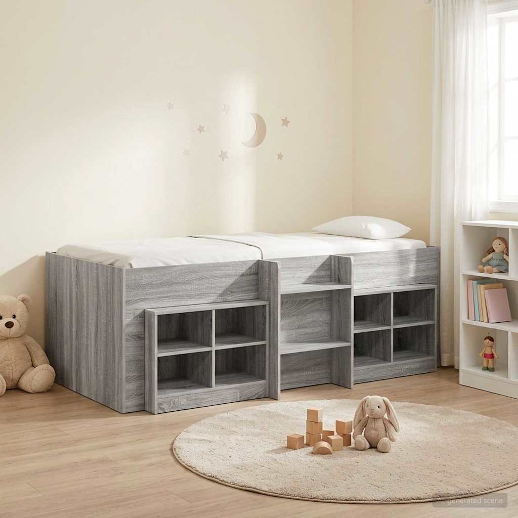 Loft Bettgestell mit Schrank 3 stk. Grau Sonoma Holzwerkstoff