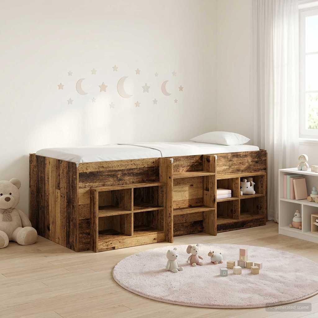 Loft Bettgestell mit Schrank 3 stk. Altholz Holzwerkstoff