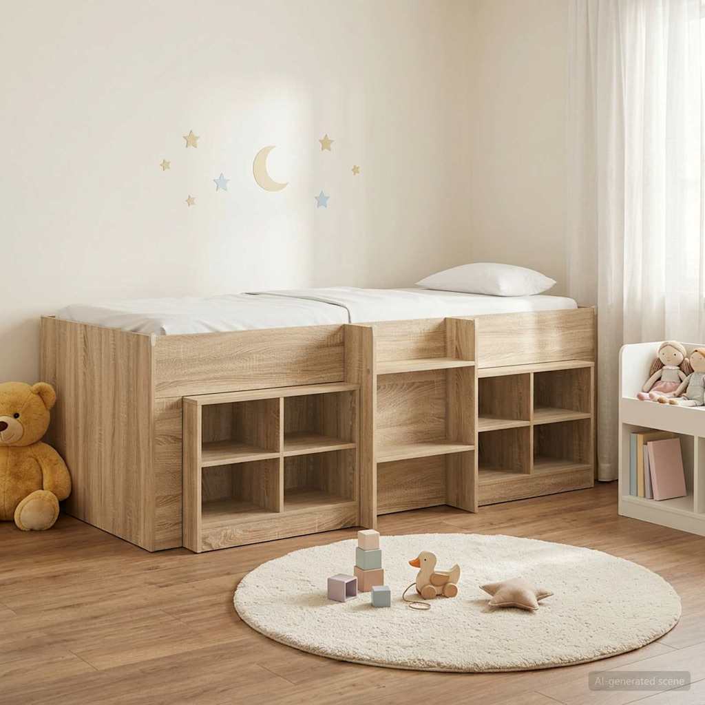 Loft Bettgestell mit Schrank 3 stk. Sonoma-Eiche Holzwerkstoff