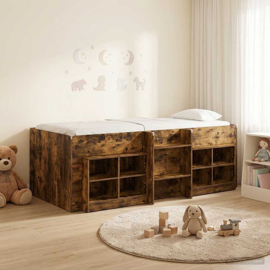 Loft Bettgestell mit Schrank mit Regal 3 stk. Geräucherte Eiche