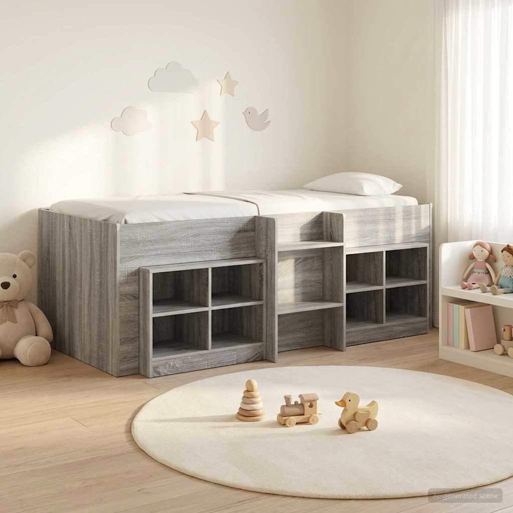 Loft Bettgestell mit Schrank 3 stk. Grau Sonoma Holzwerkstoff