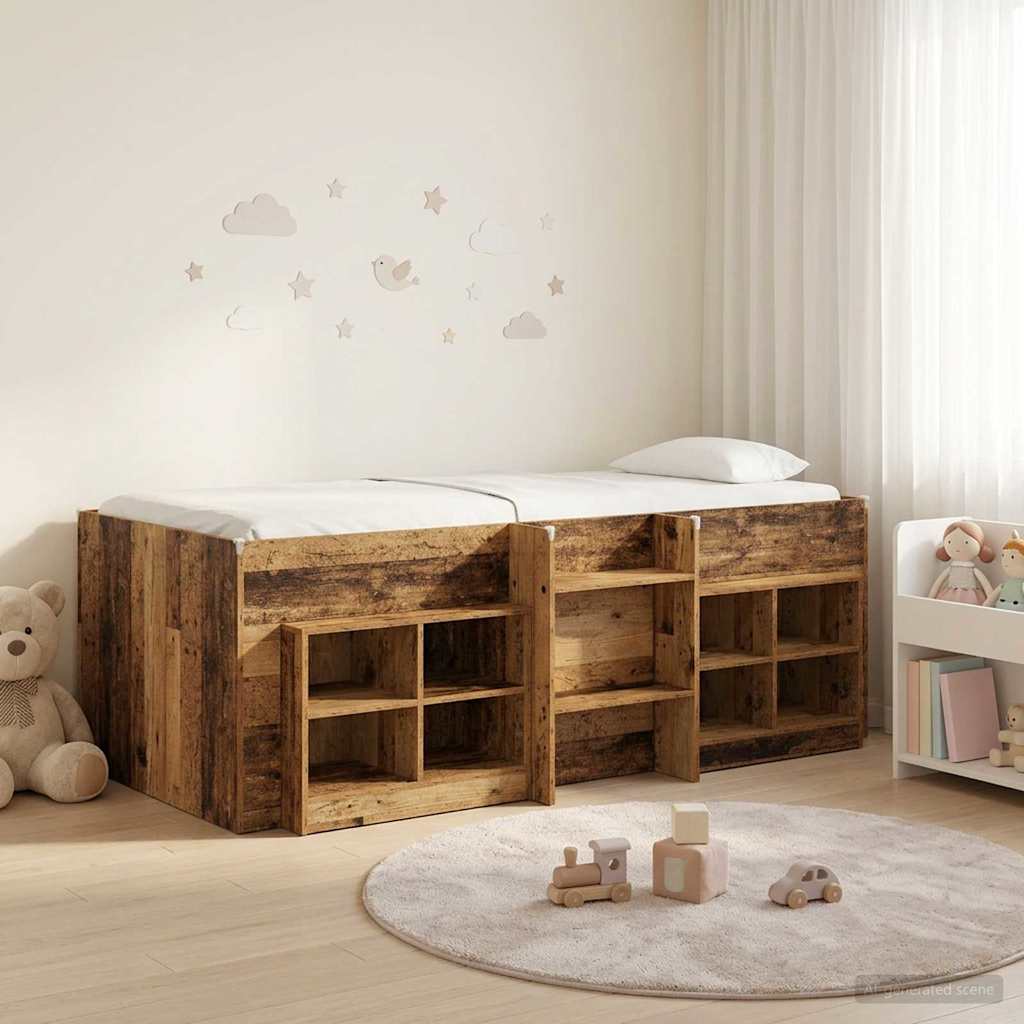 Loft Bettgestell mit Schrank 3 stk. Altholz Holzwerkstoff