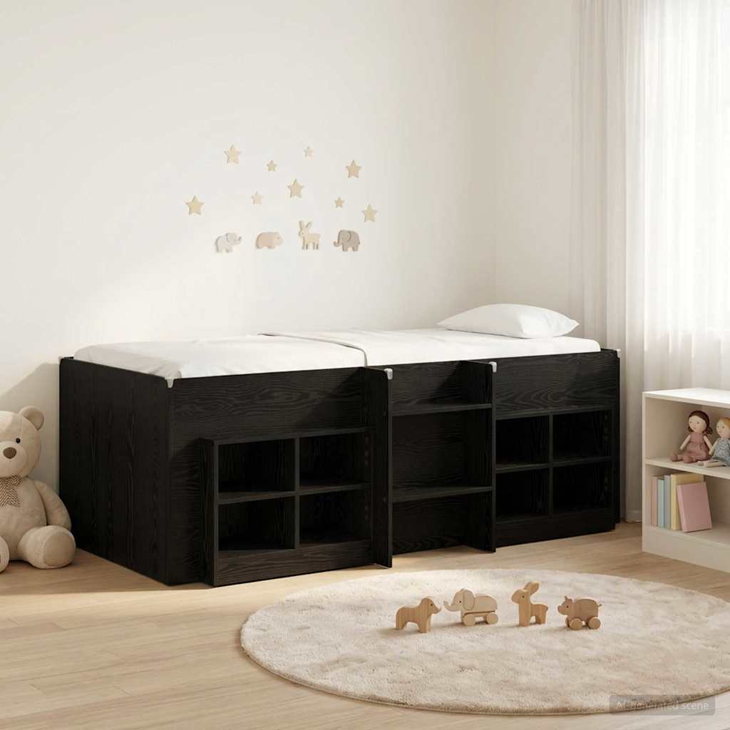 Loft Bettgestell mit Schrank mit Regal 3 stk. Schwarze Eiche