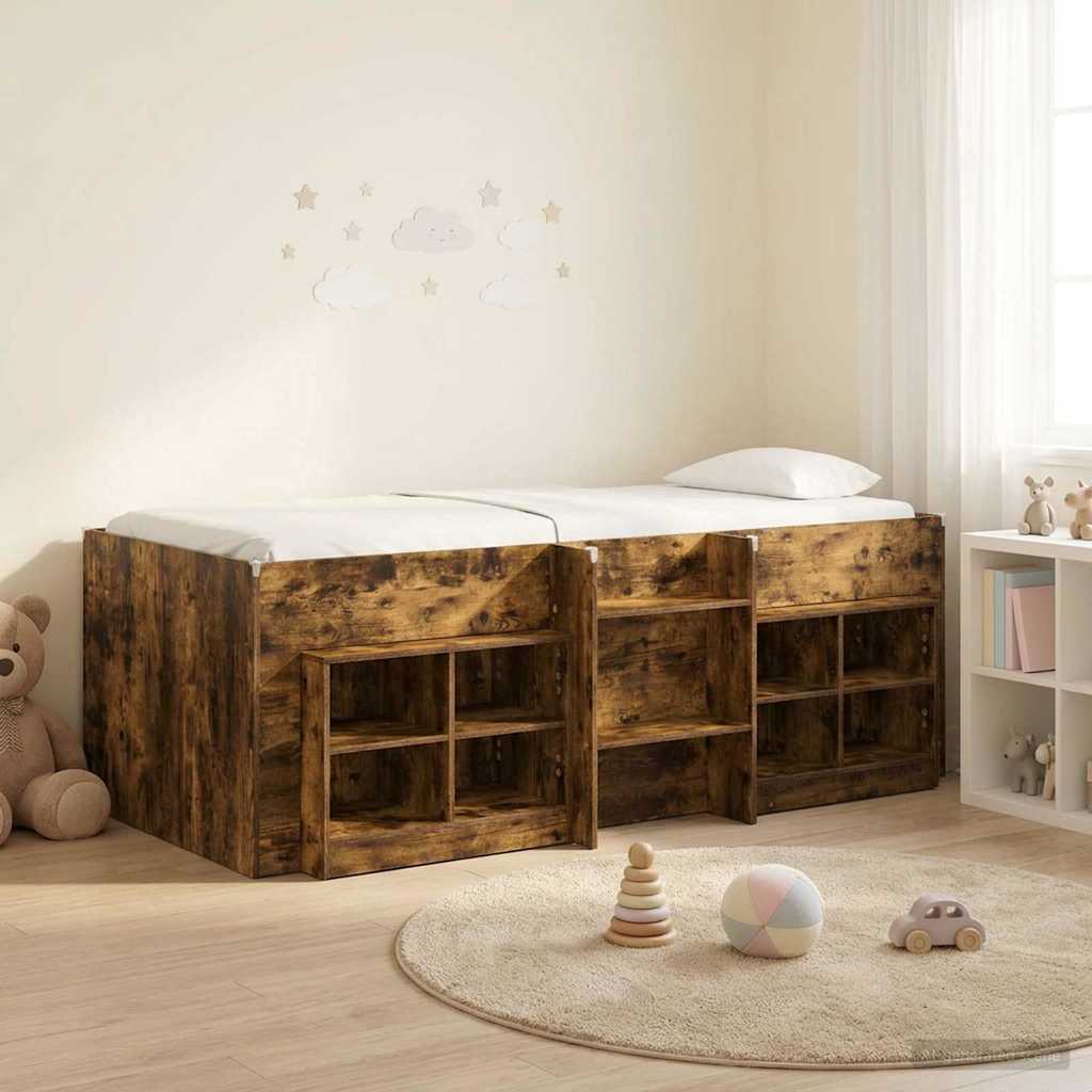Loft Bettgestell mit Schrank mit Regal 3 stk. Geräucherte Eiche