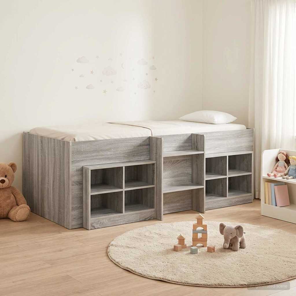 Loft Bettgestell mit Schrank 3 stk. Grau Sonoma Holzwerkstoff