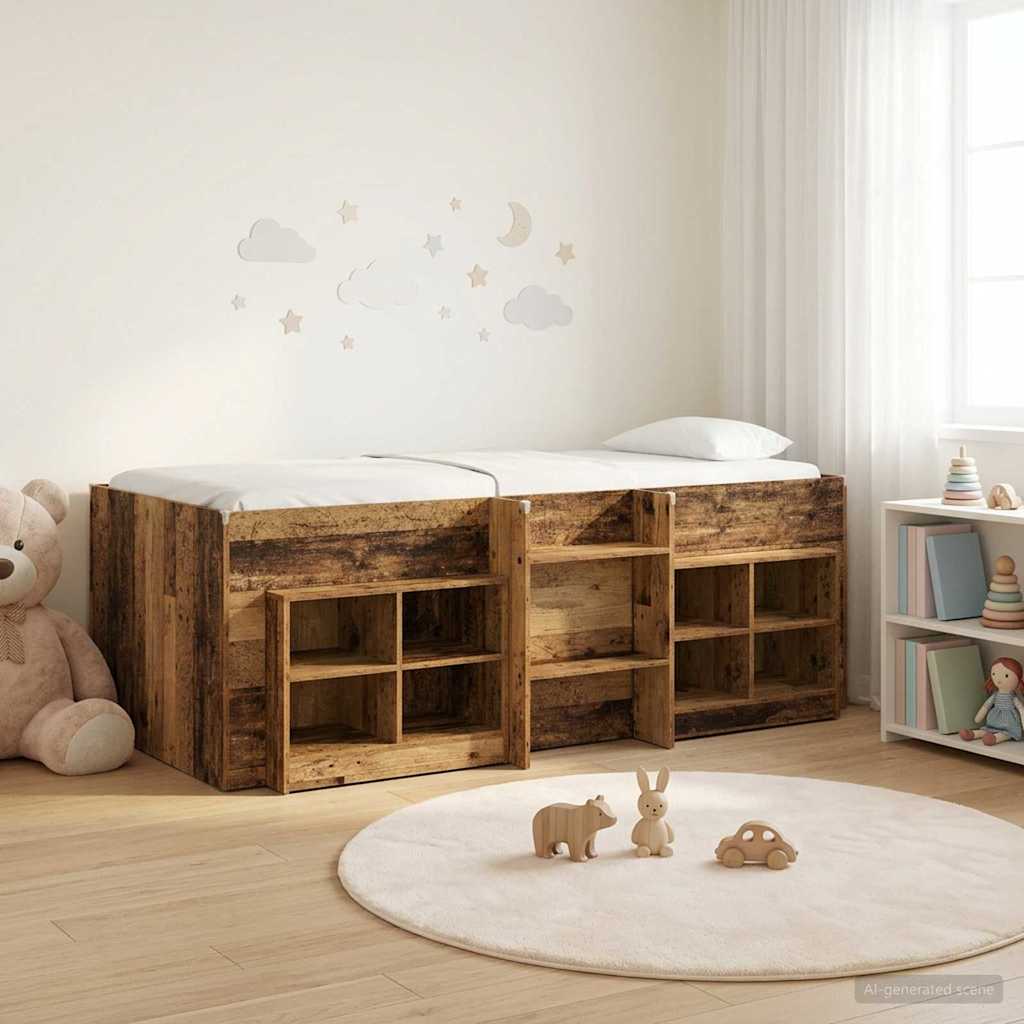 Loft Bettgestell mit Schrank 3 stk. Altholz Holzwerkstoff