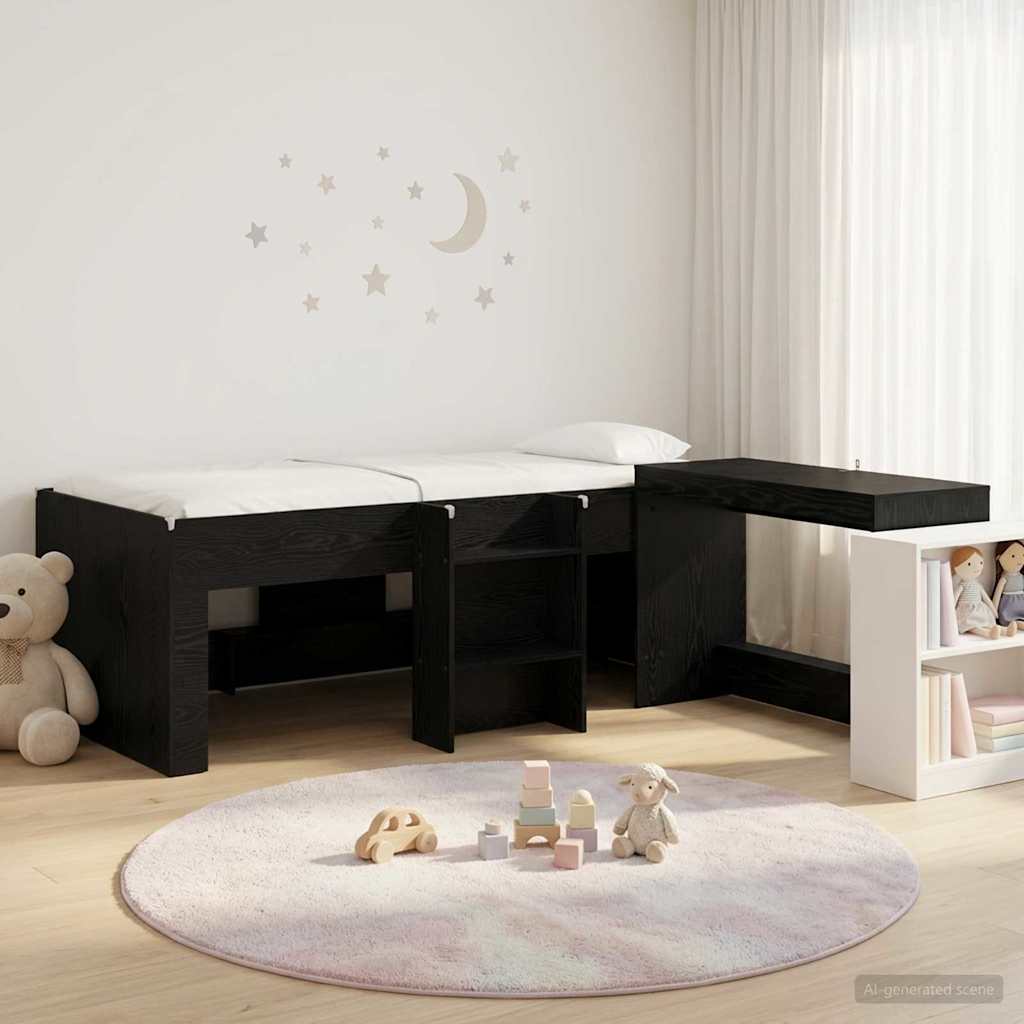 Hochbett mit Schreibtisch für Kinder Schwarz Eichen-Optik