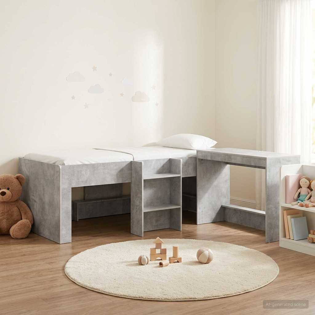 Hochbett mit Schreibtisch für Kinder 2 stk. Betongrau