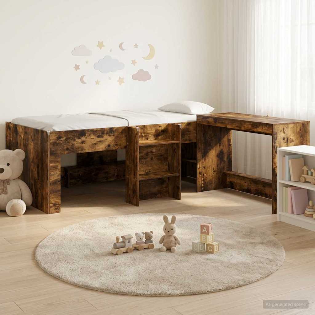 Hochbett mit Schreibtisch für Kinder 2 stk. Räuchereiche