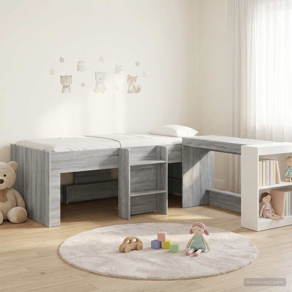 Hochbett mit Schreibtisch für Kinder 2 stk. Sonoma-Grau