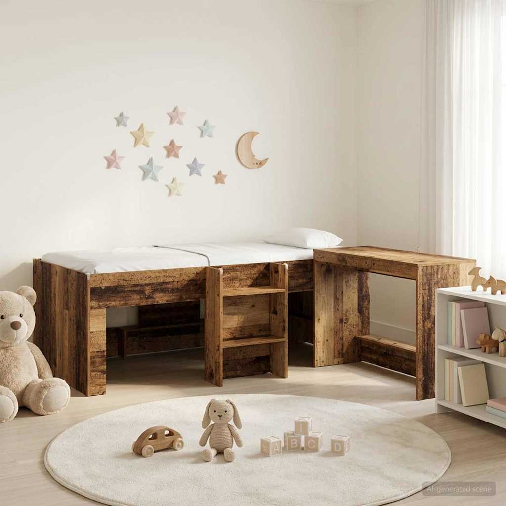 Hochbett mit Schreibtisch für Kinder 2 stk. Altholz