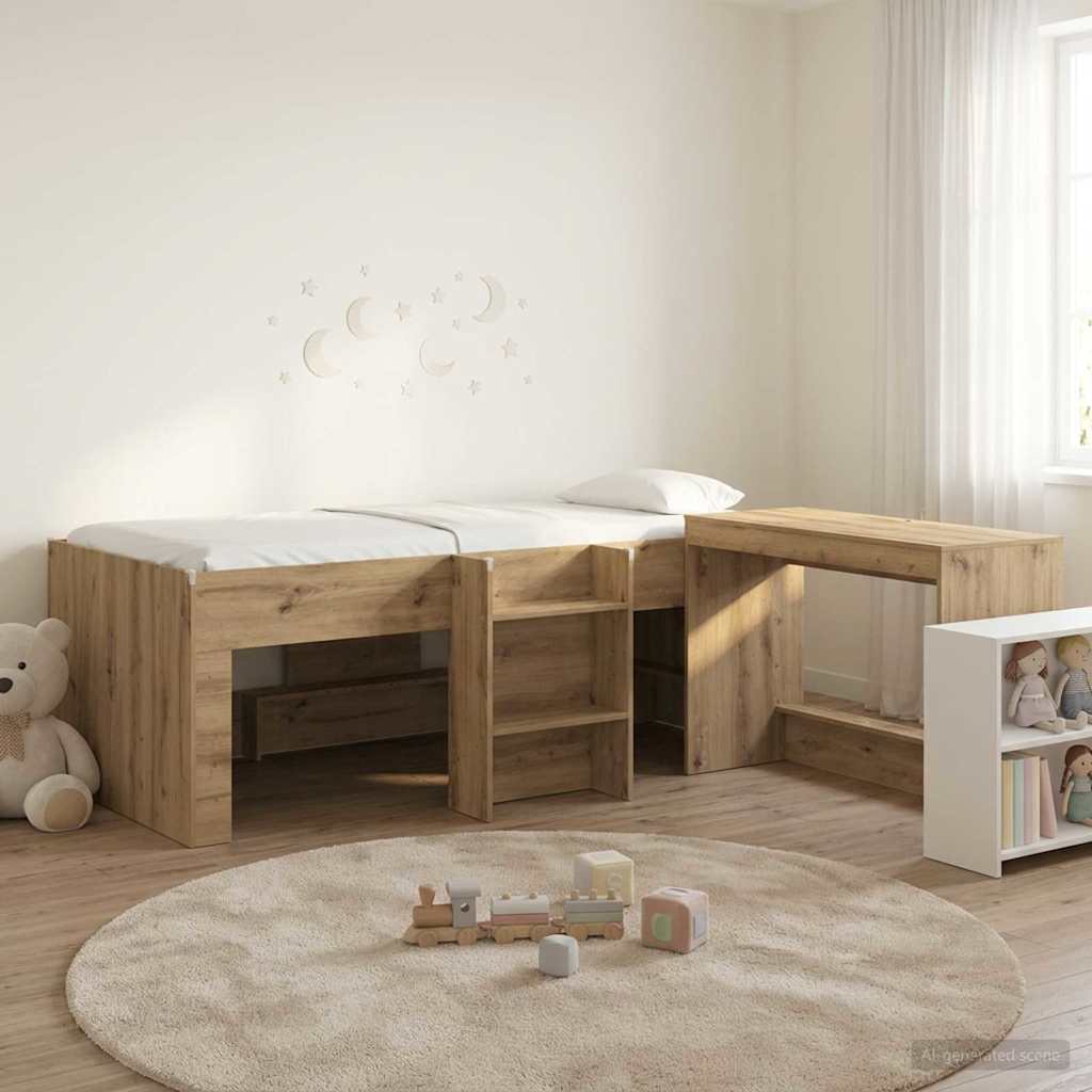 Hochbett mit Schreibtisch für Kinder 2 stk. Artisan-Eiche