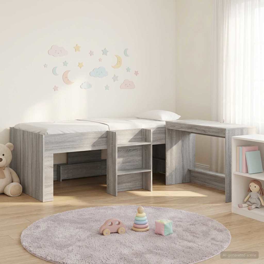 Bettgestell mit Schreibtisch 2 Stk. Grau Sonoma Holzwerkstoff