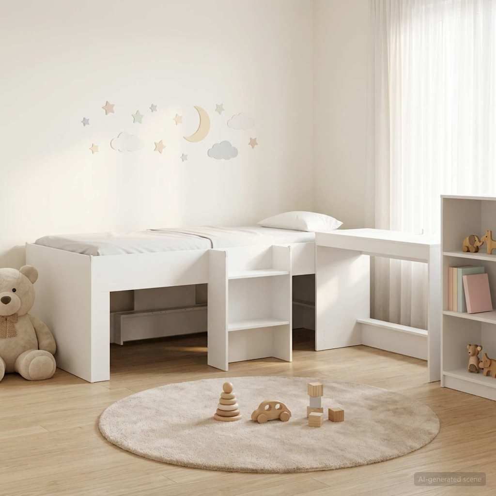 Hochbett mit Schreibtisch für Kinder 2 Stk. Weiß Holzwerkstoff