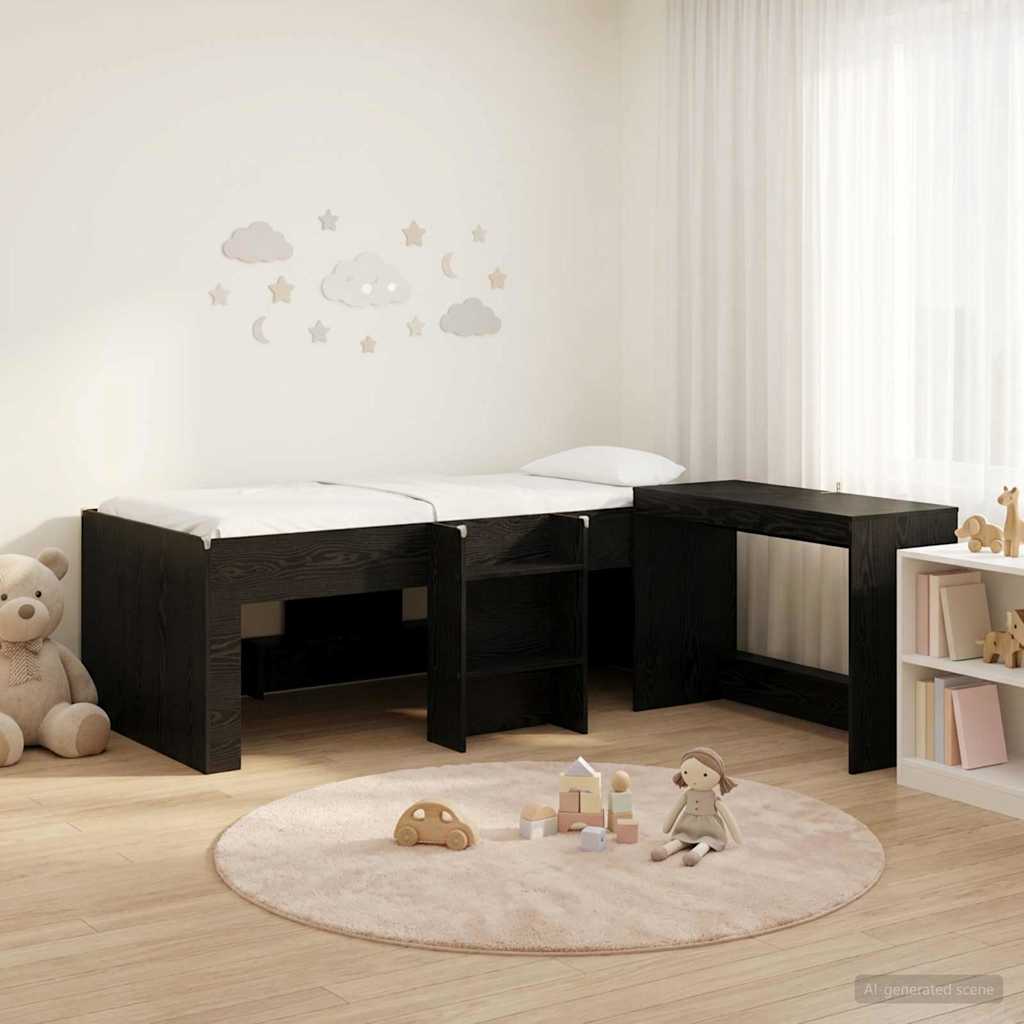 Hochbett mit Schreibtisch für Kinder 2 Stk. Schwarze Eiche