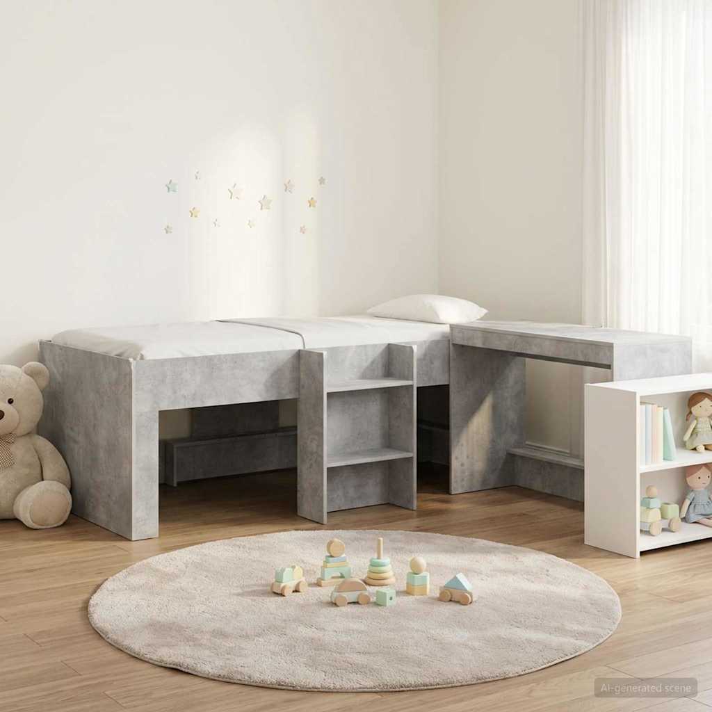 Hochbett mit Schreibtisch für Kinder 2 Stk. Betongrau
