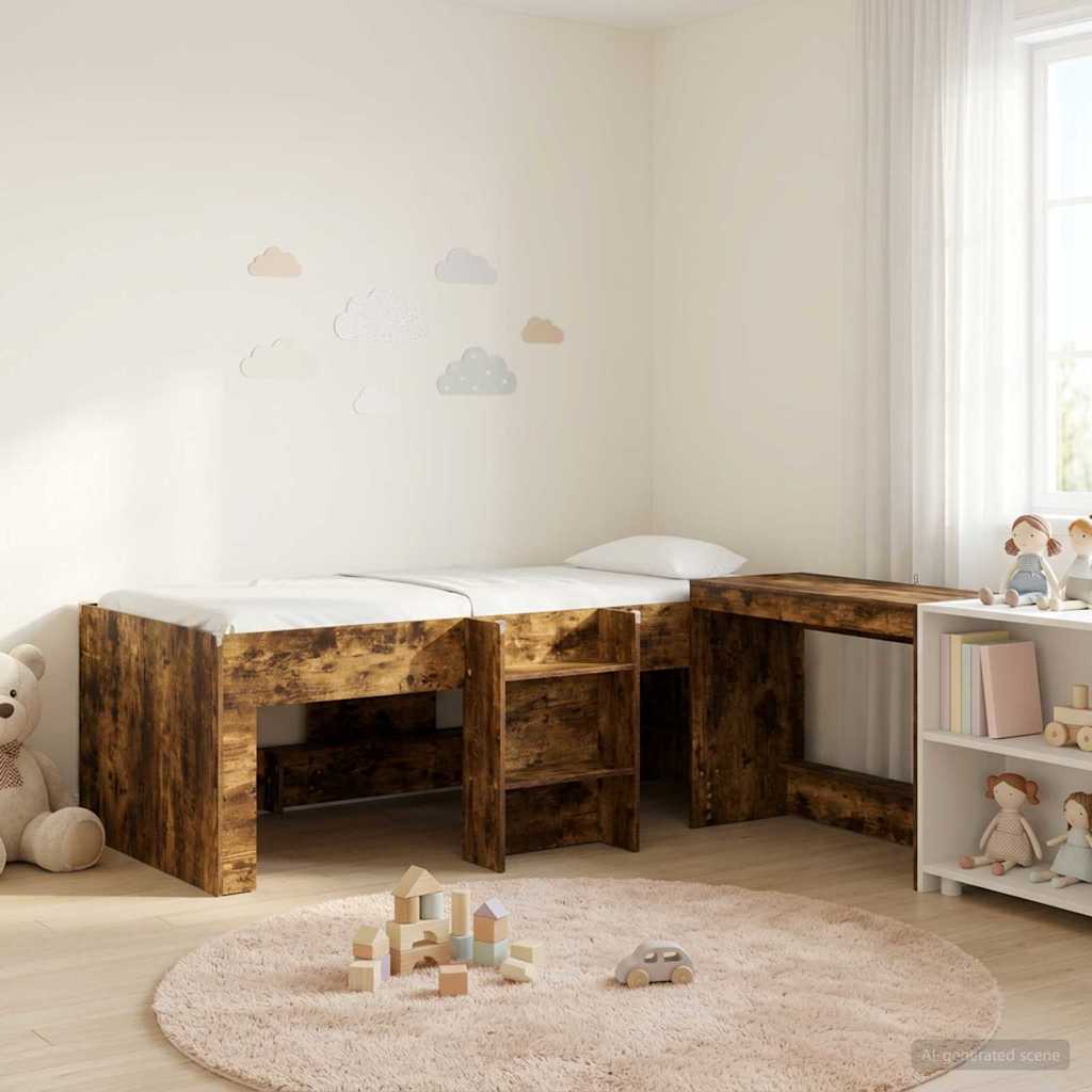 Hochbett mit Schreibtisch für Kinder 2 Stk. Geräucherte Eiche