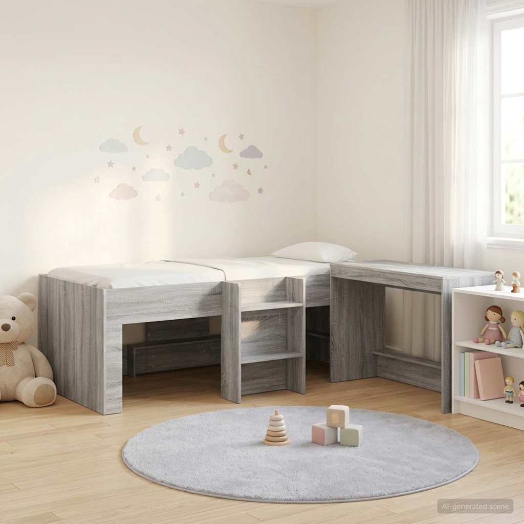Hochbett mit Schreibtisch für Kinder 2 Stk. Grau Sonoma