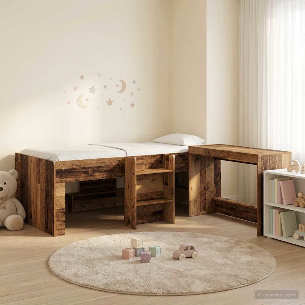 Hochbett mit Schreibtisch für Kinder 2 Stk. Altholz