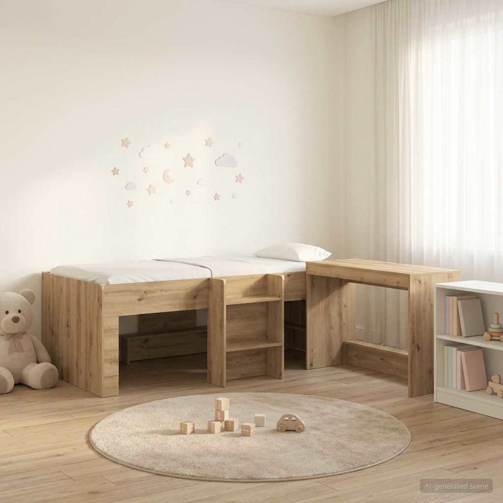Hochbett mit Schreibtisch für Kinder 2 Stk. Artisan-Eiche
