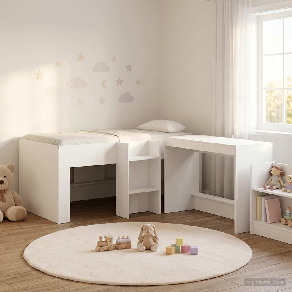 Hochbett mit Schreibtisch für Kinder 2 Stk. Weiß Holzwerkstoff