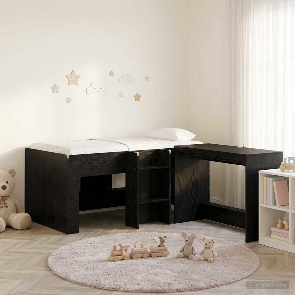 Hochbett mit Schreibtisch für Kinder 2 Stk. Schwarze Eiche
