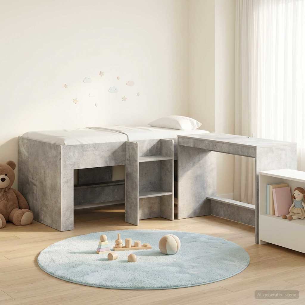 Hochbett mit Schreibtisch für Kinder 2 Stk. Betongrau