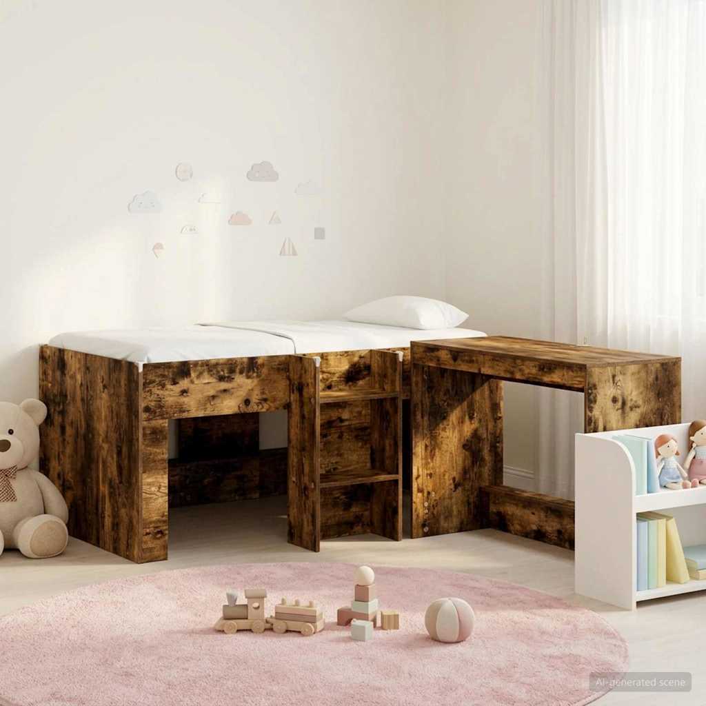 Hochbett mit Schreibtisch für Kinder 2 Stk. Geräucherte Eiche