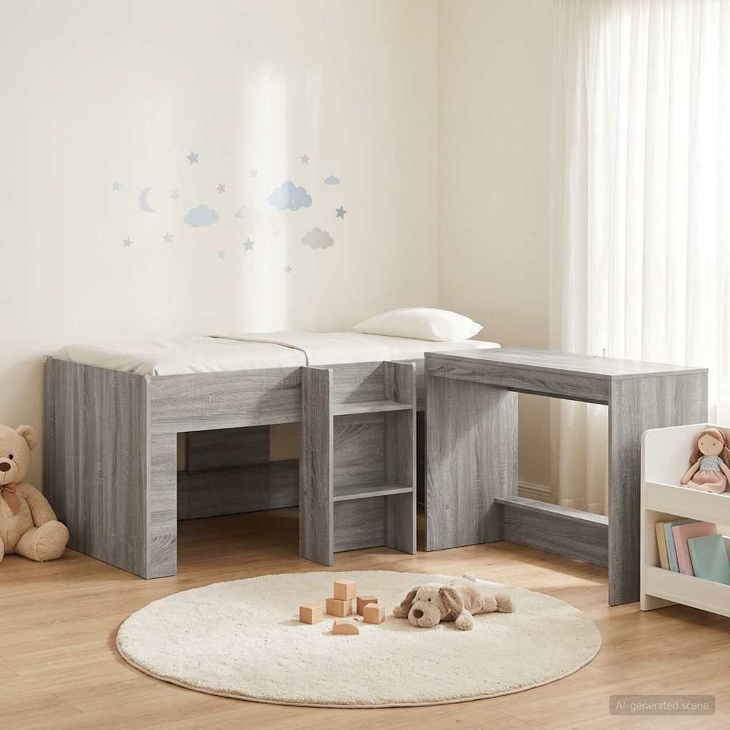 Hochbett mit Schreibtisch für Kinder 2 Stk. Grau Sonoma