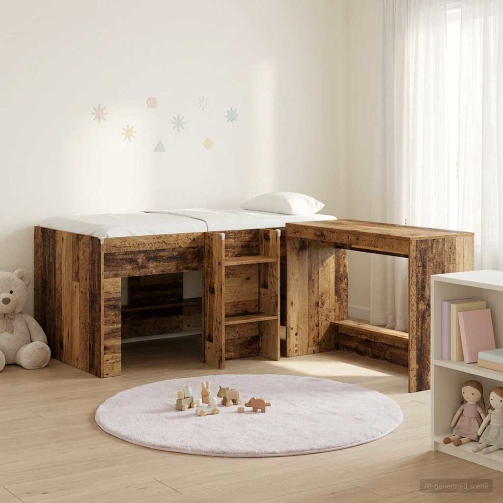 Hochbett mit Schreibtisch für Kinder 2 Stk. Altholz