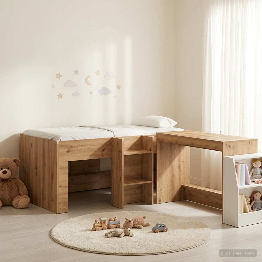 Hochbett mit Schreibtisch für Kinder 2 Stk. Artisan-Eiche