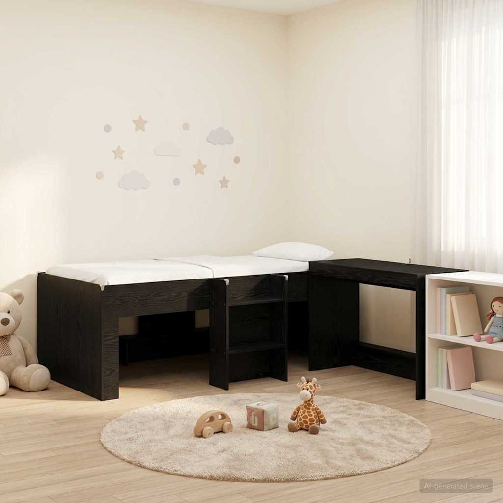 Hochbett mit Schreibtisch für Kinder Schwarz Eichen-Optik