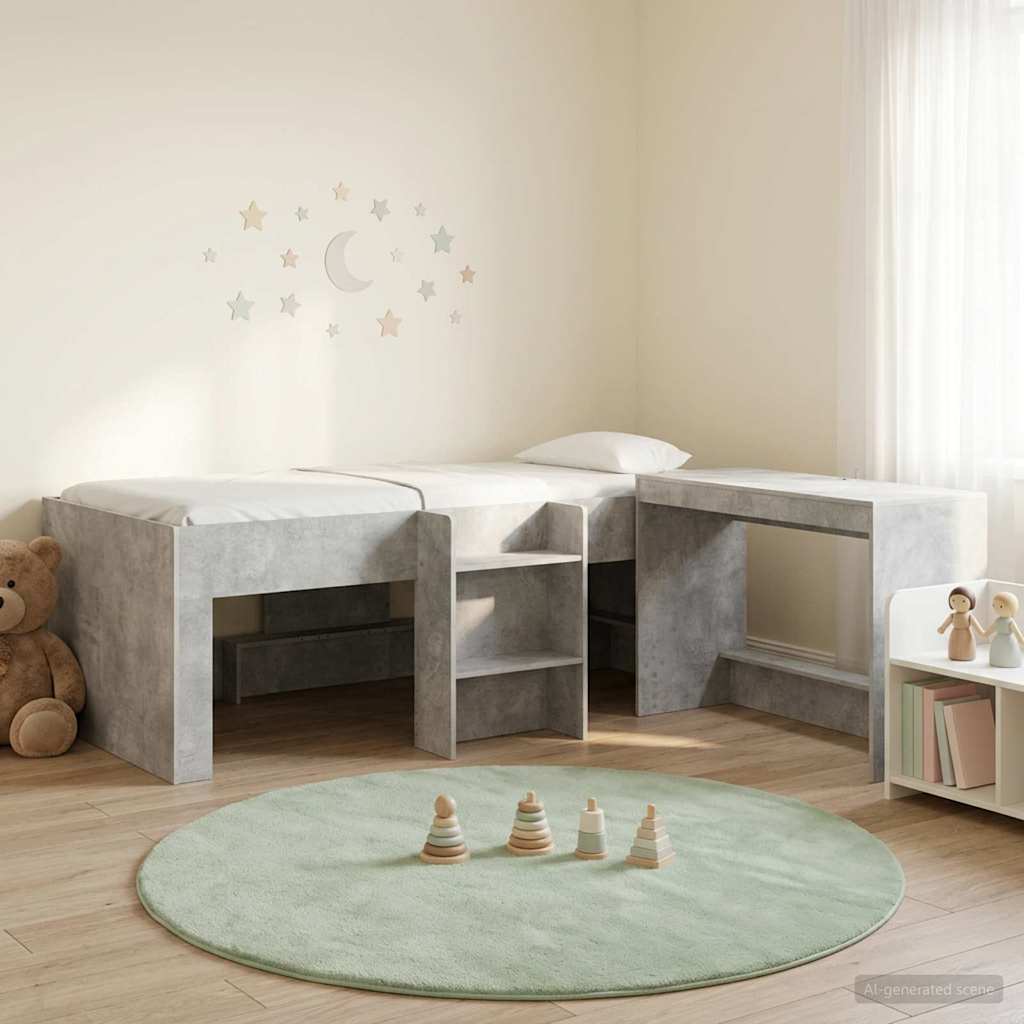 Hochbett mit Schreibtisch für Kinder 2 stk. Betongrau