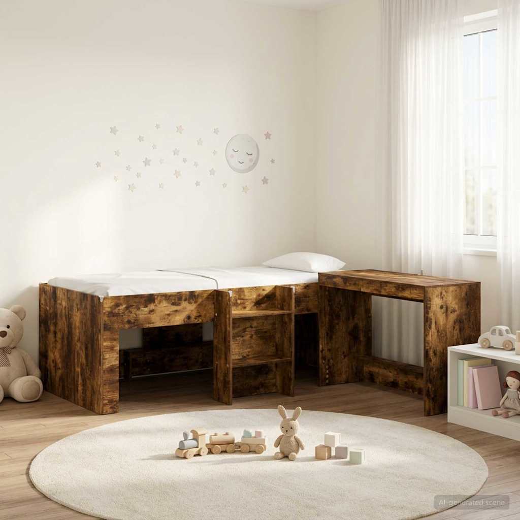 Hochbett mit Schreibtisch für Kinder 2 stk. Räuchereiche
