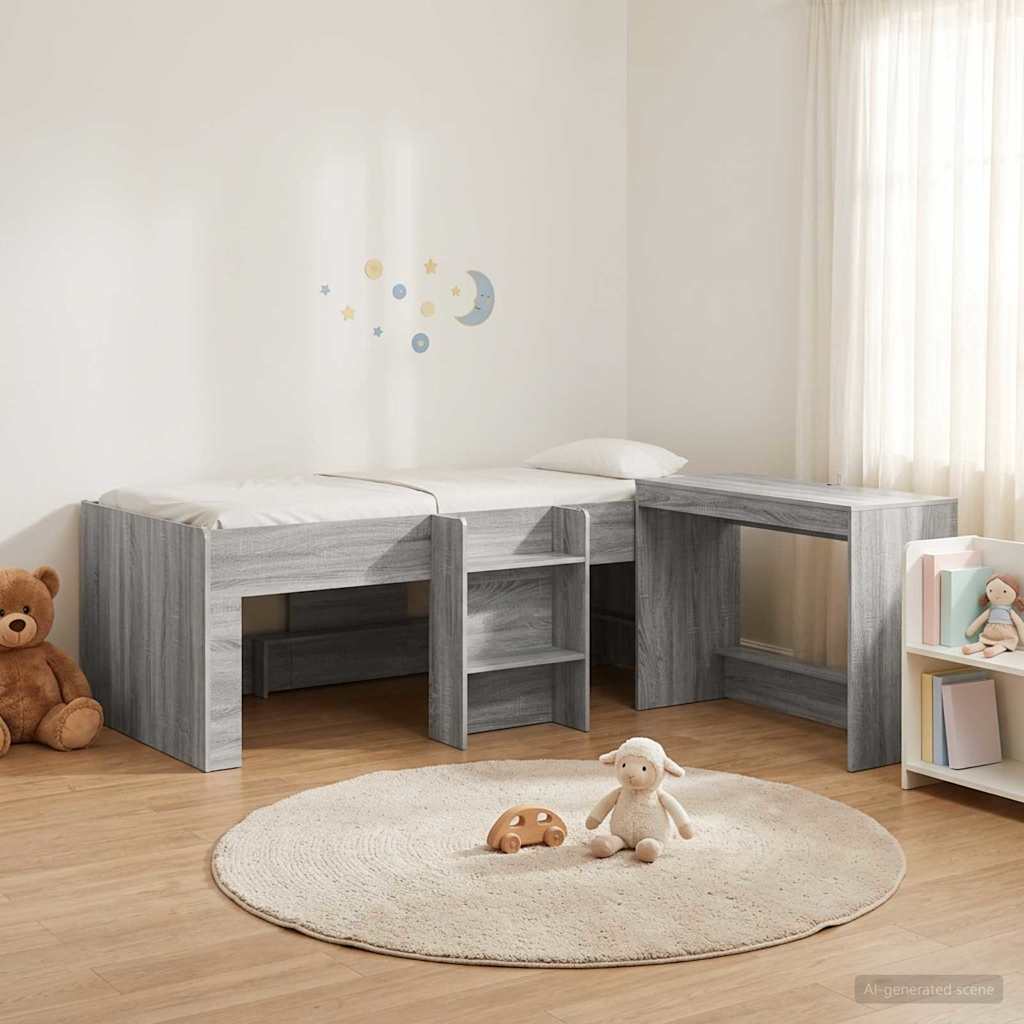 Hochbett mit Schreibtisch für Kinder 2 stk. Sonoma-Grau