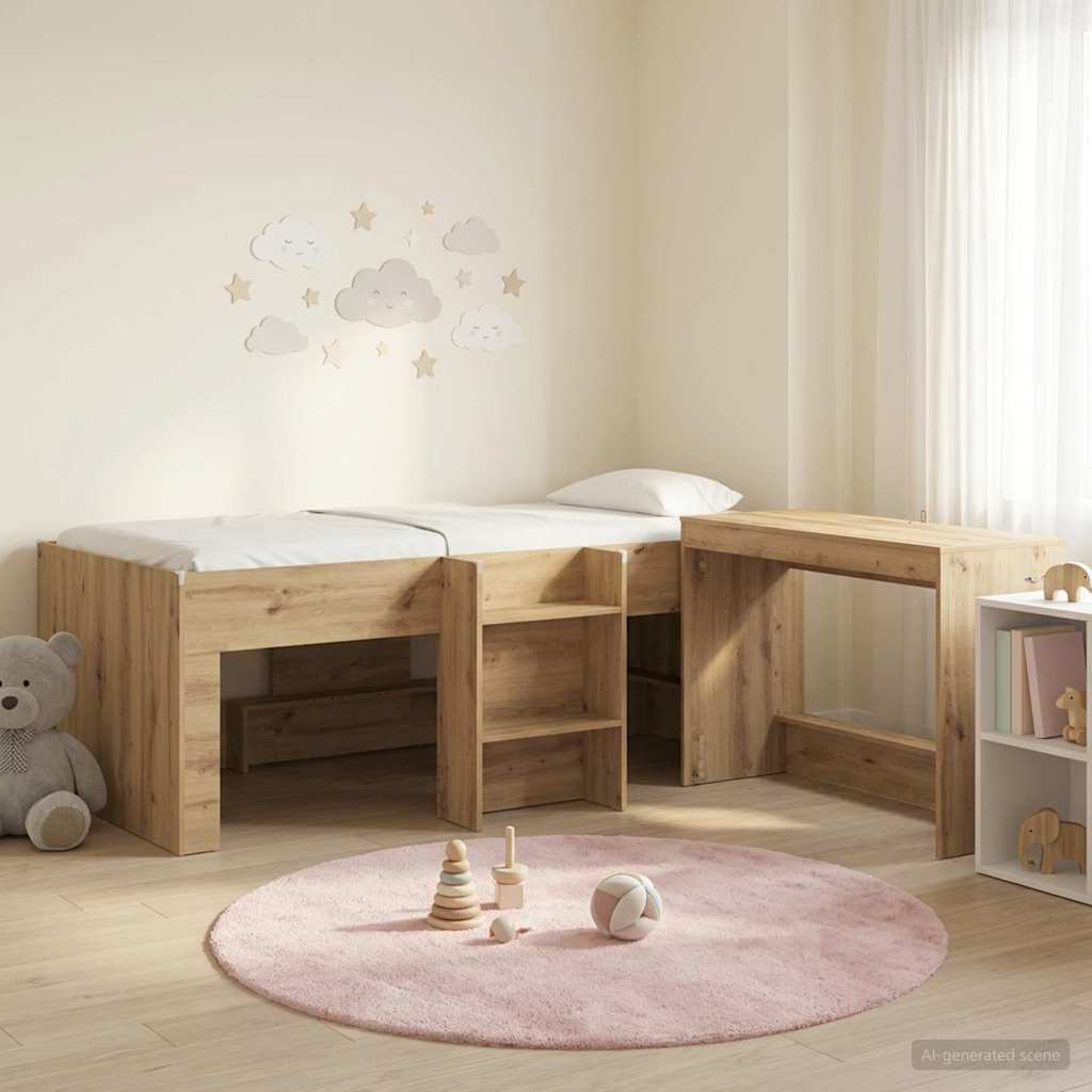 Hochbett mit Schreibtisch für Kinder 2 stk. Artisan-Eiche