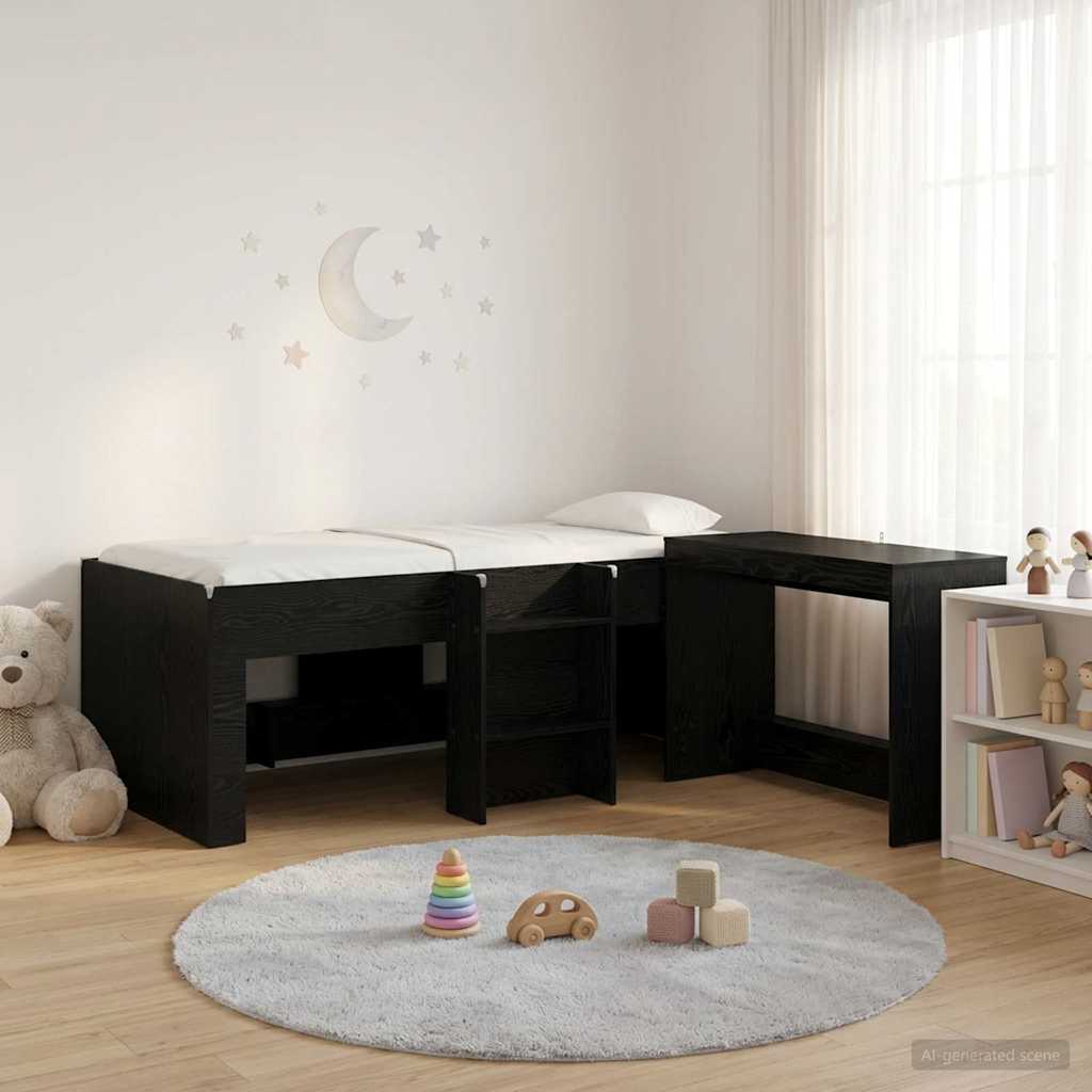 Hochbett mit Schreibtisch für Kinder 2 Stk. Schwarze Eiche