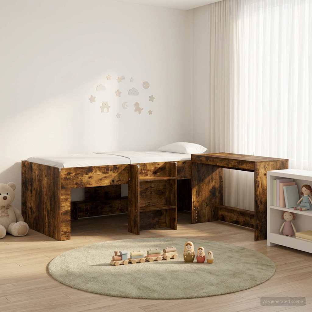 Hochbett mit Schreibtisch für Kinder 2 Stk. Geräucherte Eiche