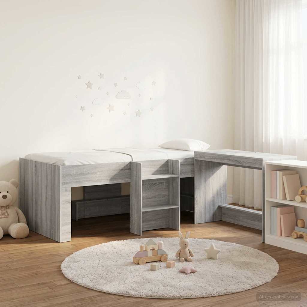 Hochbett mit Schreibtisch für Kinder 2 Stk. Grau Sonoma