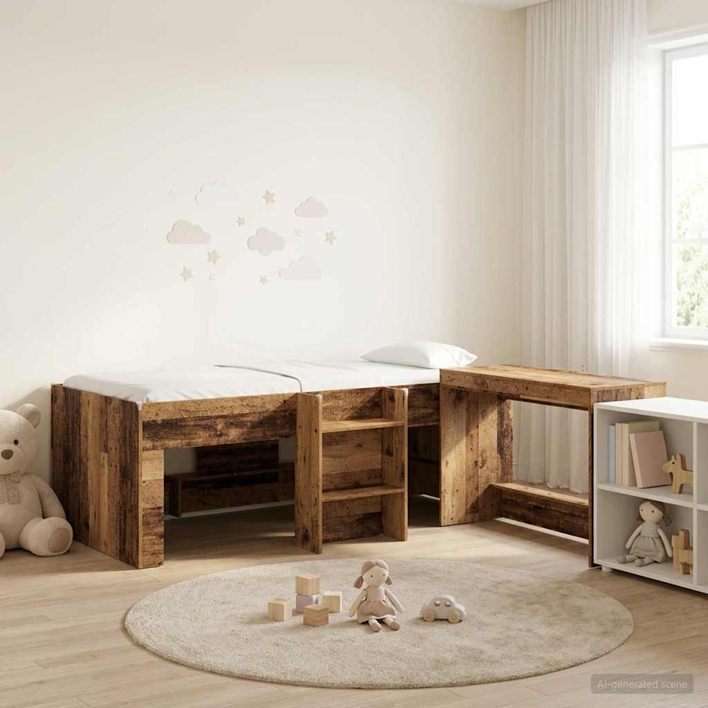 Hochbett mit Schreibtisch für Kinder 2 Stk. Altholz